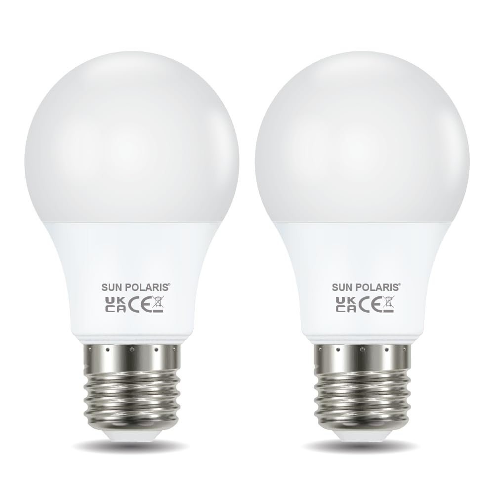 SUN POLARIS E27 Led Bulb - Daylight 6500k 60w Equivalent 8.5 Watt Lightbulbs, 806 Lumen Energy Saving Non Dimmable Edison Screw Lightbulb, A60 GLS Bright Natural White Light Bulbs for Home Pack of 2