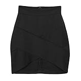 Weixinbuy Women Cross Dress Asymmetrical Hem Bodycon Mini Skirt Black L