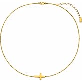 LiteVibe 14k Gold Cross Necklace for Women Small Petite Crucifix Gold Necklace Chain