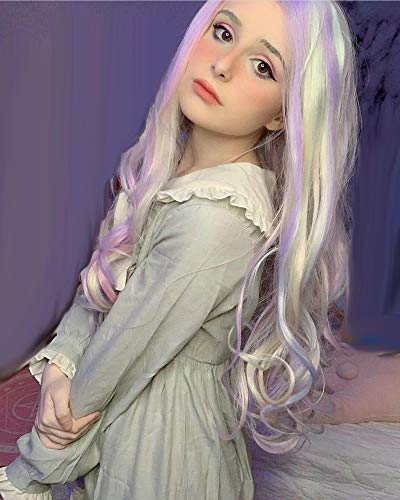 Pastel Lilac Lavender Wavy Lace Front Wigs - Realistic, Long & Heat Resistant Fiber, Half Hand Tied for Ladies - 24 inches