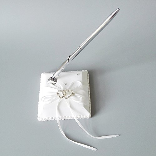 Wedding Flower Girl Basket Rings For Ring Bearer Pillow Garter Guest Book Pen Wedding Set Decoration Ribbon Ceremony Party Favors For Guests (Double Heart Ivory) - Thumbnail 6