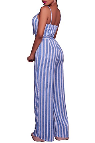 Linsery Women Sexy Striped Strap Sleeveless Long Wide Leg Pants Prom Jumpsuit - Thumbnail 2