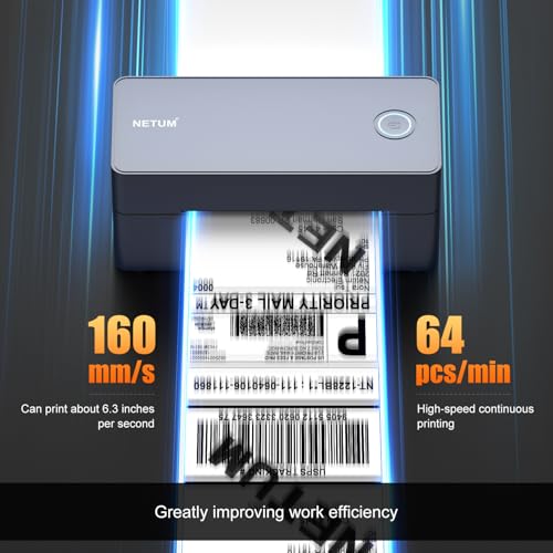 NETUM Bluetooth and USB Thermal Label Printer, 100 x 150 mm, High Speed Direct Thermal Printer for Shipping Labels, Barcodes, Compatible with Amazon, Etsy, Logistics and Warehouse