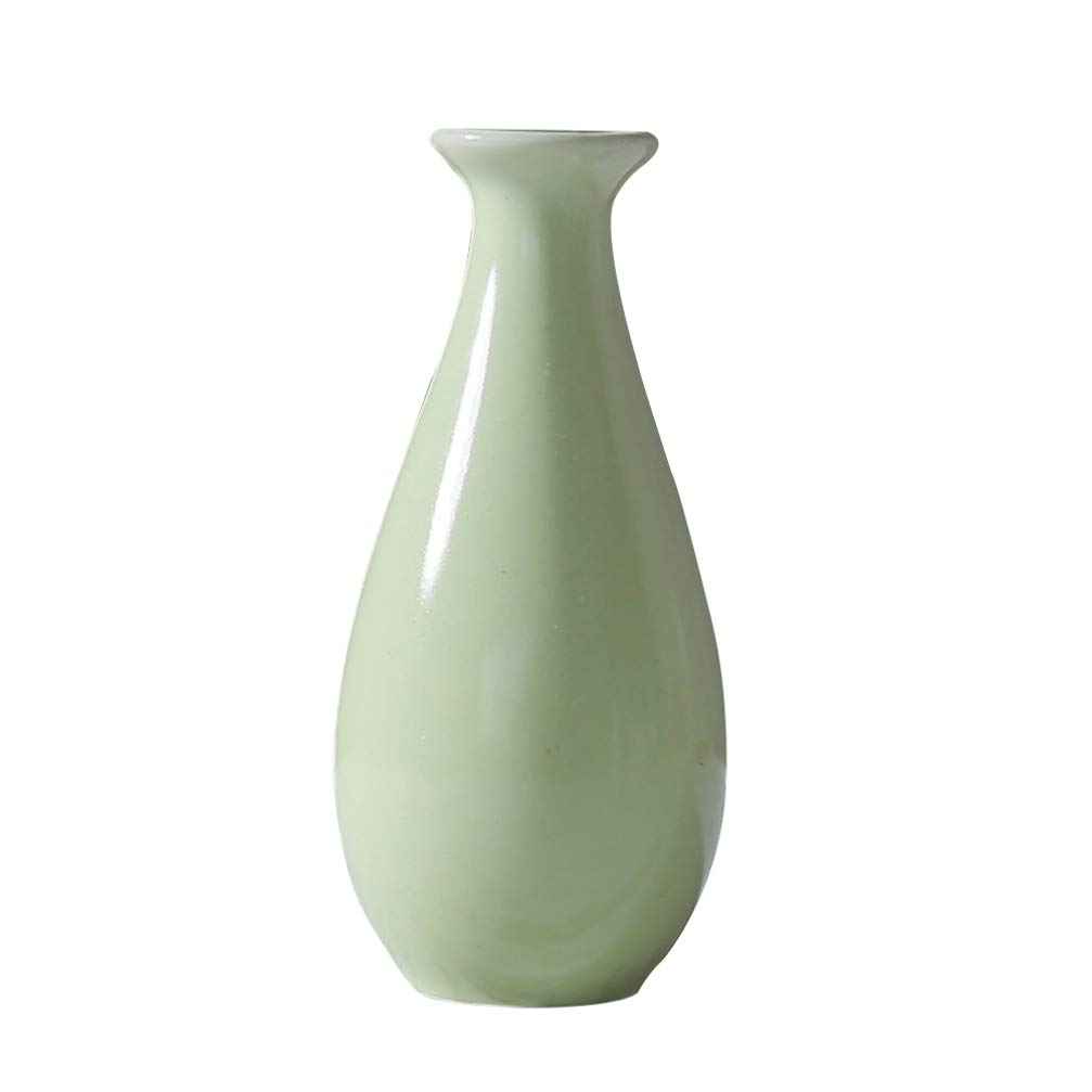 DOITOOL Small Ceramic Vase 4.1 Inch Decorative Desktop Flower Vase for Home Office Room Green Decor Simple Porcelain Pot