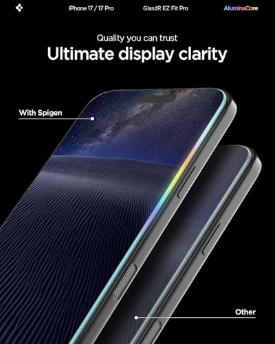 Spigen GLAStR EZ Fit PRO for iPhone 17 PRO Screen Protector | iPhone 17 | iPhone 16 PRO Premium Tempered Glass [Aluminum-Enhanced Durability] Impact resistance [2 PACK]
