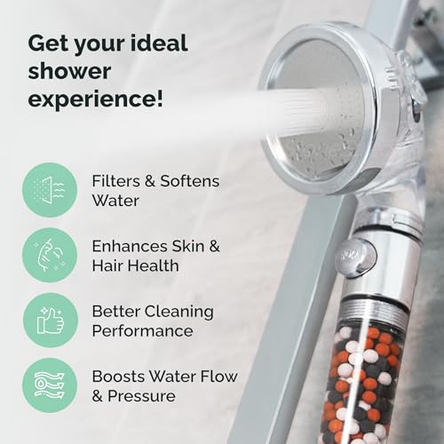 Shower Head High Pressure by StoneStream® Original Filter Shower Head for Hard Water with 3 Spray Settings — with EcoStop Button (ON/Off) for Non-Electric Showers Only