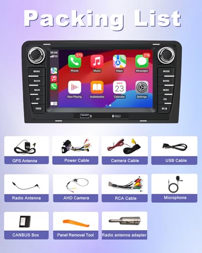 Car Radio for Audi A3 8P (2003-2012) S3 (2006-2012) RS3 (2011-2012) with CarPlay and Android Auto Wireless, Touchscreen 7 Inch with GPS, USB-C Bluetooth WiFi FM RDS DSP CANBus, HD Rear View Camera