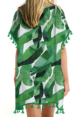Yincro Women Chiffon Tassel Beach Bathing Suit Swimsuit Cover ups for Swimwear (Size A(Fit US S-M), Floral Green)