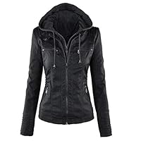 Oguine Womens Genuine Leather Quilted Motorcycle Jacket with Hoodie XL Black