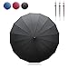 Becko 47 Inches Black Auto Open Umbrella Long Umbrella with 16 Ribs, Durable and Strong Enough for the Fierce Wind and Heavy Rain, Classic Style with Soft Foam Rubber Stick Handle, Unisex Umbrella