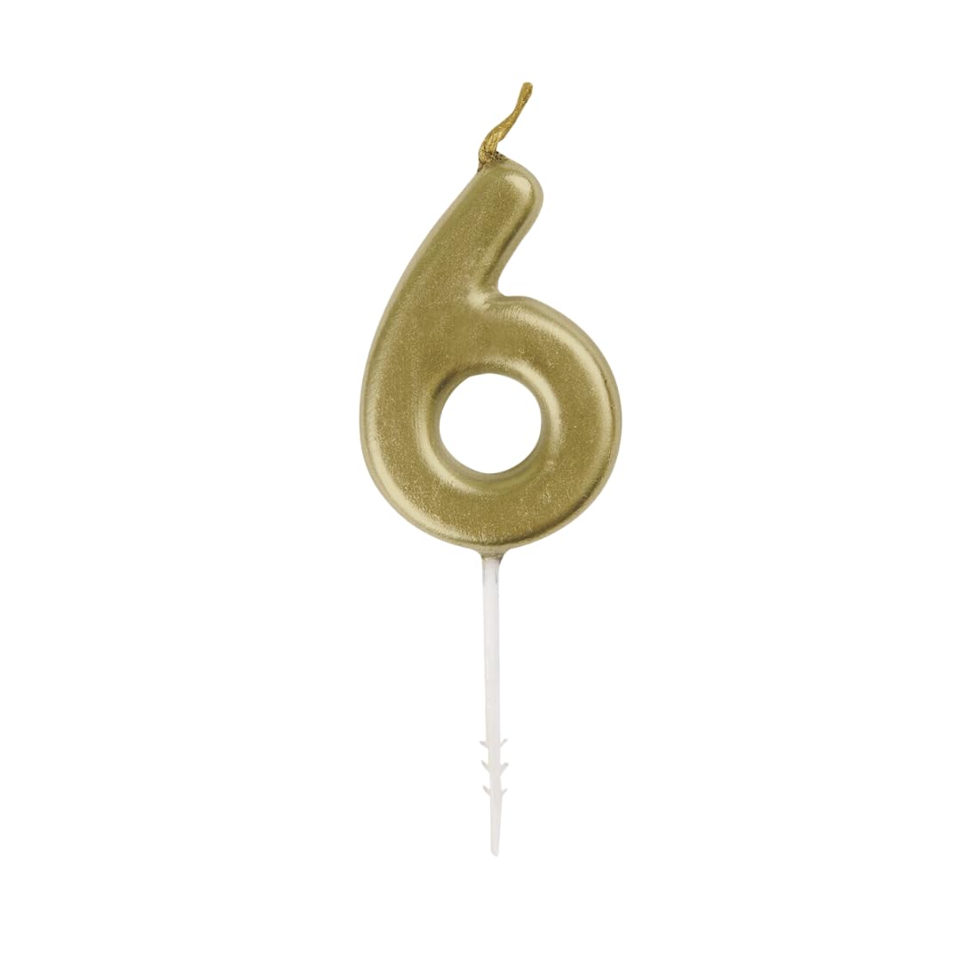 Mini Metallic Gold Number 6 Pick Birthday Candle (3cm x 11cm) - Elegant and Dazzling Party Decoration - Perfect for Birthday/Anniversary Events - 1 Pc
