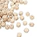 Wood Beads - 120-Piece Unfinished Faceted Geometric Wooden Beads, 0.62 Inch