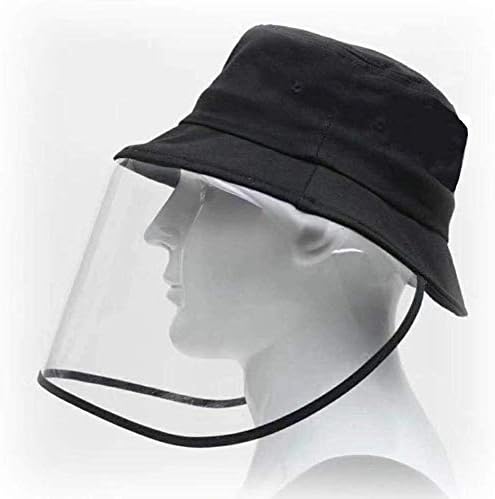 ELEWELT Spring Anti-Dust Fisherman Hat, Anti-Saliva Cap Anti Fog Dust Hat with Clear Full Face Three Sides Protection Cover, Fisherman Hat for Men Women,Black