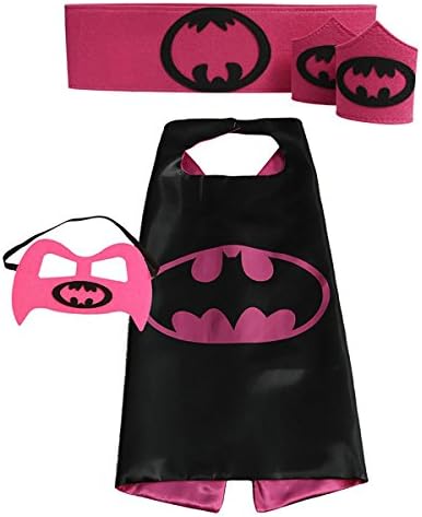 Super Hero Cape Bundle - 4 Items - 1 Cape - 1 Mask - 1 Waistband - 2 Wristbands – Great for Kids Birthday Party , Halloween , pretend play parties , Christmas (Bat Girl)