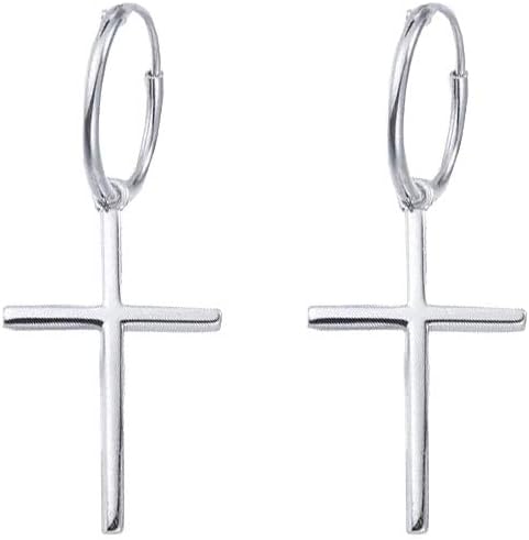 Small Cross Dangle Earring for Men and Women Silver Plating 1 Pair