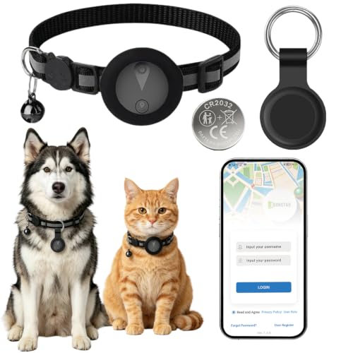 Cat GPS Tracker No Subscription Required Cat Collar Tracker Supports Android & iOS Dog Tracker with No Monthly Fees Activity History GPS Dog Tracker Real-time Location Tracking-Matte Black