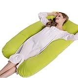 Sleeping Cloud U Shaped Body Pillow - Pregnant Women Pillow - Maternity Belly Contour Pillow With Zippered Cotton Cover For Easy Use (55'' x 32'' x 8'', Green)