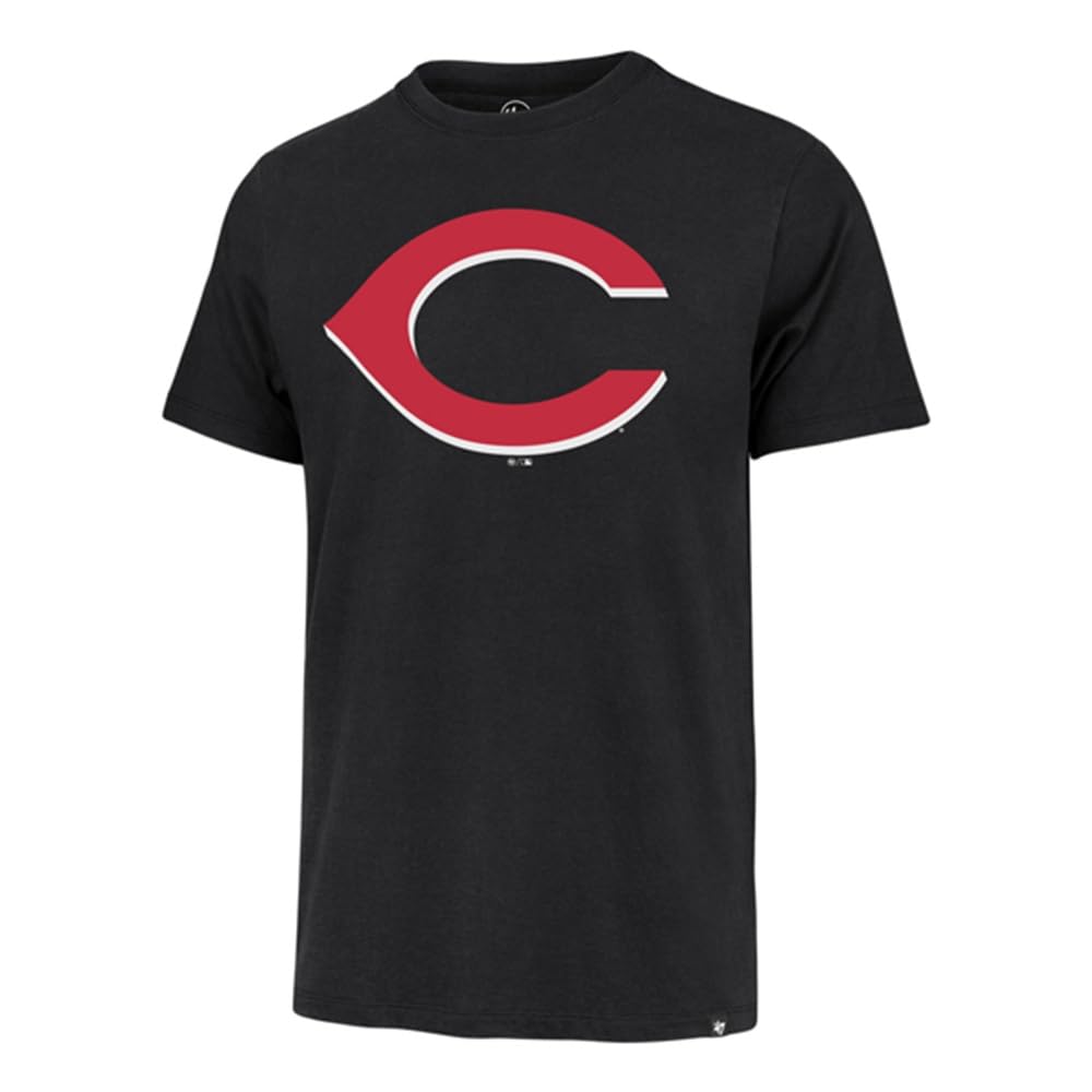 47 MLB Men's Team Color Imprint Primary Logo Word Mark Short Sleeve Baseball T-Shirt - Cincinnati Reds Black - X-Large Image