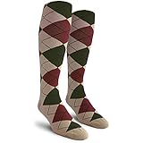 Argyle Golf Socks: Over-The-Calf - Taupe/Maroon/Olive - Youth