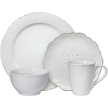 Pfaltzgraff French Lace White 16 Piece Dinnerware Set, Service for 4