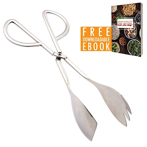 Stainless Steel Salad Tongs, 10 Inch Serving Tongs With Comfortable Grip, Anti Rust And Corrosion Dishwasher Safe Fork Tongs For Home Kitchen Party Buffet Catering With Food Recipe Ebook