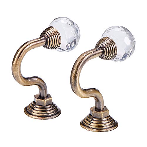 INCREWAY 1 Pair Clear Crystal Curtain Holdbacks with Screws, Wall Mounted Tassel Curtain Tieback Hook Multi Use Wall Hook Coat Hanger (Antique Brass) - Thumbnail 4