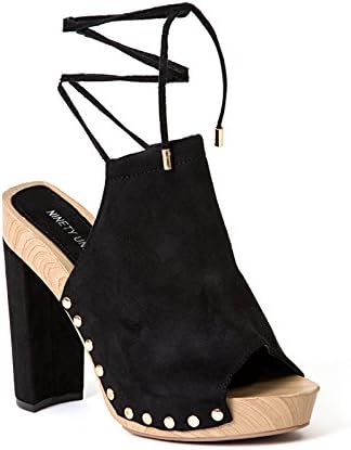 Lady Couture Ankle Tie Open Toe Lace up Sandal on Faux Wood Bottom Women's Shoes Ninety Union Dora