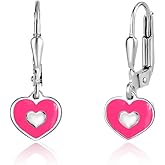 UNICORNJ Sterling Silver 925 Heart Earrings Leverback Dangle for Girls with Enamel Heart in Heart
