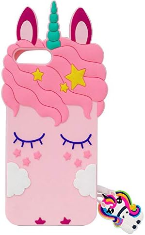 Jinxtech Pink Unicorn Shaped Adorable 3D Cute Cartoon Character Soft Rubber Silicone Case with a Strap for iPhone 7 Plus,iPhone 8 Plus (5.5 Inch)(Pink Unicorn)