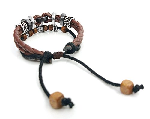 Suyi Multilayer Adjustable Leather Woven Braided Bangle Cross Bracelet Leaf Wrist Cuff Wristband Ccoffee