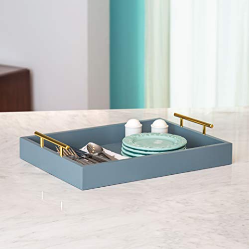 Quality by Esther Decorative Tray with Gold or Silver Handles. Gray Tray. Decorative Trays for