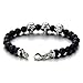 COOLSTEELANDBEYOND Gothic Style Mens Beads Bracelet with 8mm Black Volcano Volcanic Stone and Stainless Steel Skulls