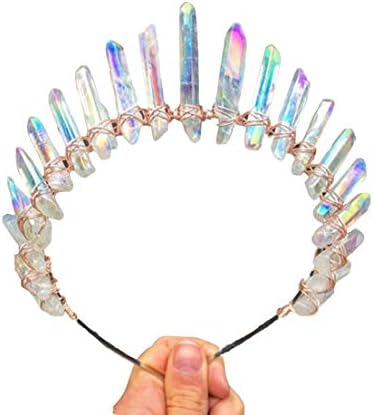 YCQHIKER Mermaid Rainbow Crown Dragon Queen Natural Cluster Bridal Wedding Crown Mystic Aura Headband Ice Queen Crown