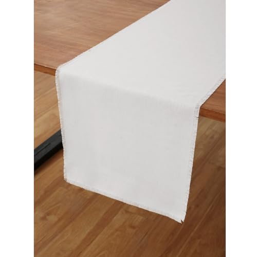 Solino Home 100% Pure Linen Table Runner White Long, Fringe 14 x 108 in at Amazon