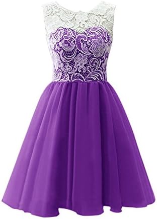 JY Women's Ruched Sleeveless Lace Short Party Dresses Evening Gowns #01 US 18 Purple