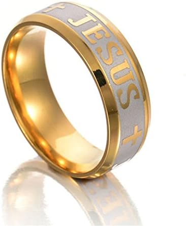 Stainless Steel Rings engraved Jesus and Cross for Festival Gifts in comfortable Fit Matte Finish Band Black ,Golden and Silver Ring Sizes 6-14 for Men and Women