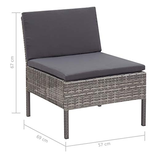 Tidyard 3-TLG. Poly Rattan Lounge Set, Modulare Gartenlounge 3 Sitzer Sofa, Sofa-Mittelstück Fußstütze Kissen Grau – Bild 4