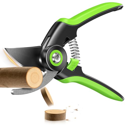 Rolgno Tijeras de Podar, Alta Resistencia Acero SK5, Revestimiento PTFE | Tijeras Jardineria Ahorra Esfuerzo, Desbloqueo a Una Mano en 0.5s, Mango Ergonómico, para Ramas Frescas de 20mm