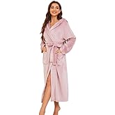EK4YDNDS Womens Long Hooded Fleece Robe, Soft Warm Spa Bathrobe for Cozy Lightweight Loungewear