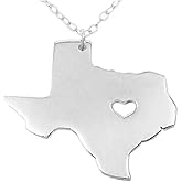 Art Attack Stainless Steel I Heart Texas Necklace, Longhorn Lone Star State Map Outline Necklace (Silver)