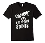 Mens I Do My Own Stunts Funny Distressed Mountain Bike MTB Shirt Large Black