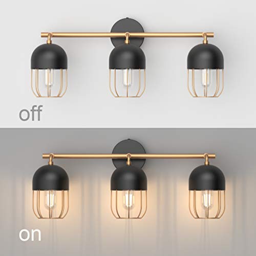 Ralbay Black and Gold Bathroom Light Fixtures 3Light Industrial Metal