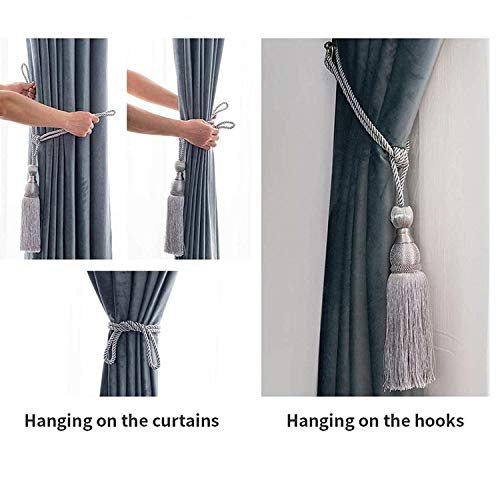 ZHU YU CHUN 1 Pair Beaded Tassels Curtain Tiebacks Curtain Holdbacks, Decorative Fringe Rope Tiebacks for Window Curtain Accessories (Grey)