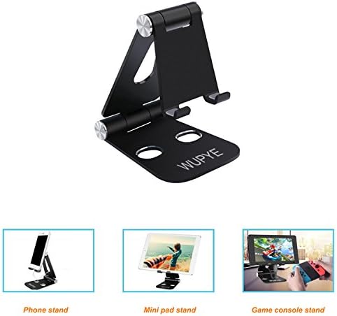 Cell Phone Stand Aluminum Portable 3 in 1 Multi-Angle Adjustable Holder Tablet Video Game Mount Office Home Desk Accessories for Nintendo Switch iPhone 8/x iPad Huawei Kindle Anti Slip Design (Black)
