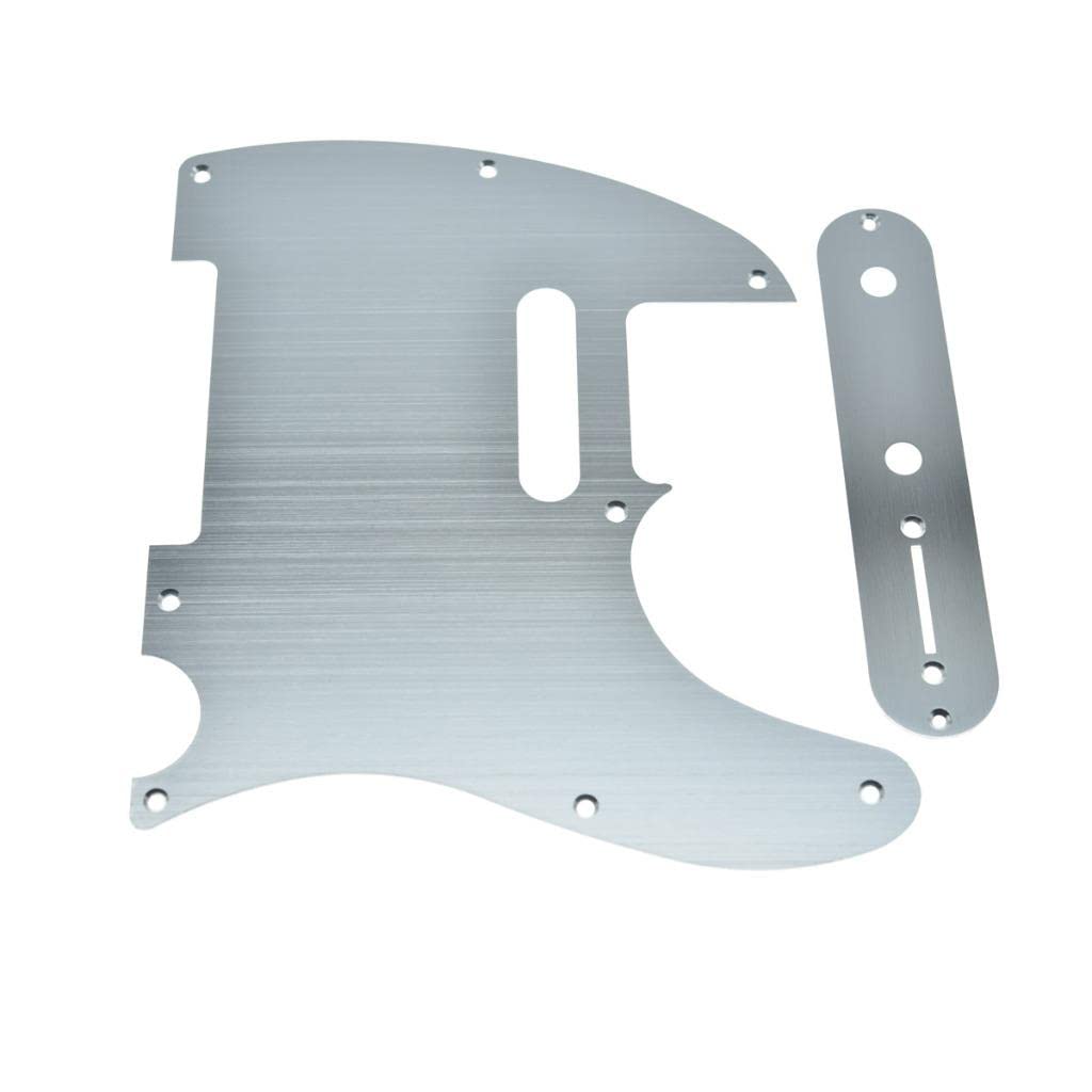 Dopro Metal Aluminum Anodized 8 Hole Tele Pickguard with Metal Control Plate and Screws for American/Mexican Telecaster Silver