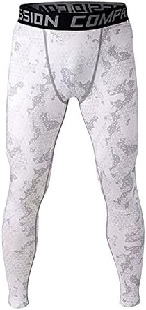 1Bests Men's Running Fitness Camo Compression Pants Gym Workout Quick Dry Thermal Baselayer Tights Leggings