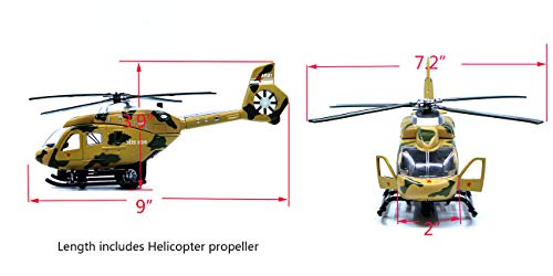 Ailejia Military Helicopter Model US Army Vehicle Lights and Sounds Pullback Toy for Kids Boys & Girls (Yellow) - Thumbnail 2