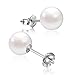 Sterling Silver 8mm White Round Freshwater Cultured Pearl Stud Earrings - AAA Handpicked