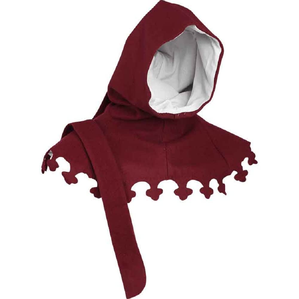 Capucha medieval de Liripipe de caballero navideño con diseño inferior - Gorro estilo gorra SCA LARP (rojo)