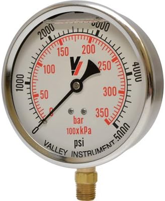 Valley Instrument Grade A 4in. Stem Mount Glycerin Filled Gauge - 0-5000 PSI